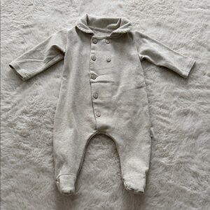 Neutral Beige Baby One-Piece Footed Romper